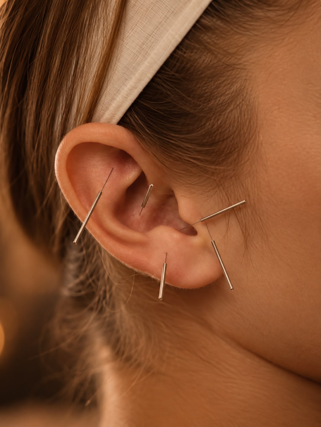 Aplicação de acupuntura auricular