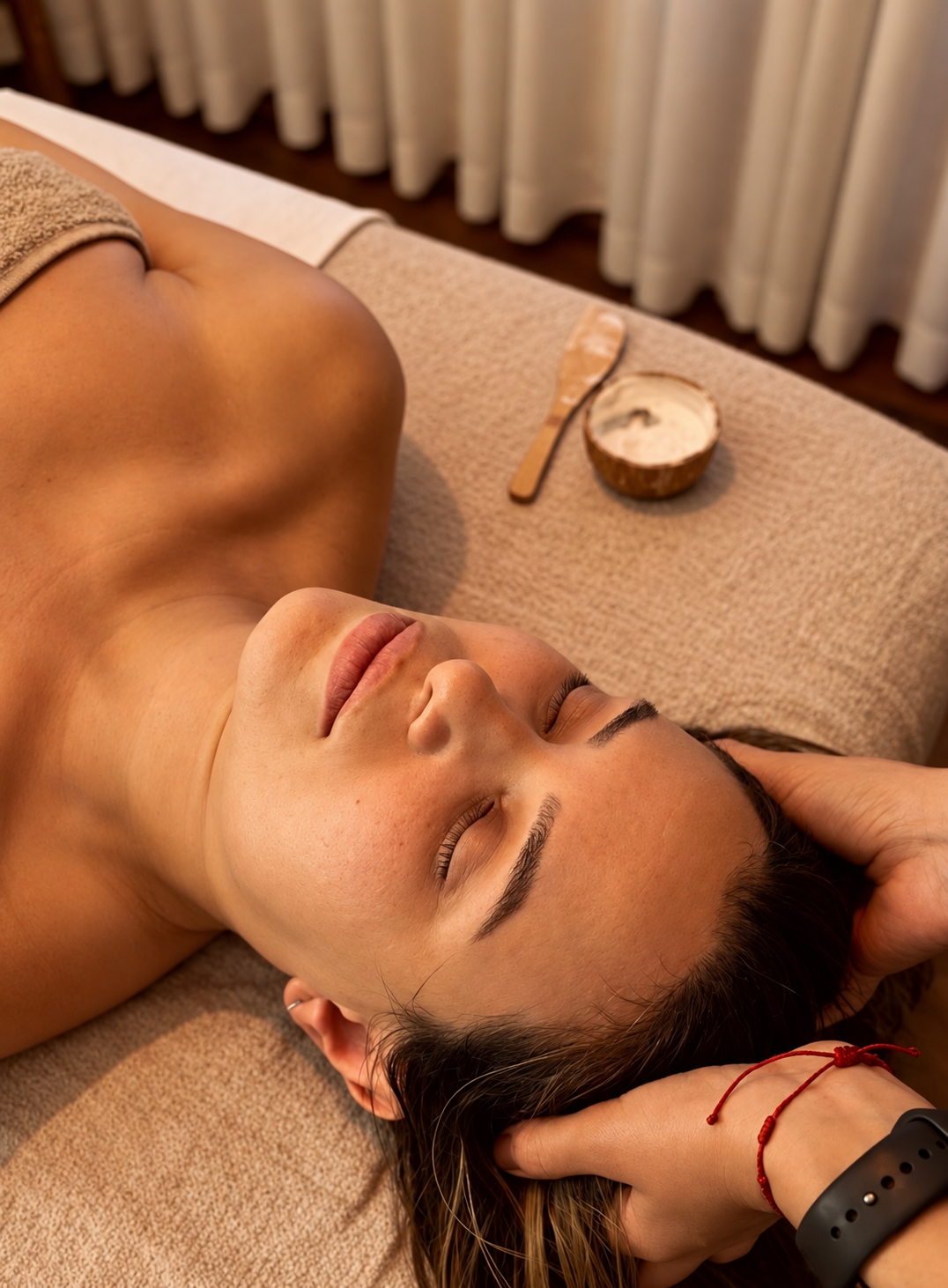 Massagem craniana em atendimento terapêutico